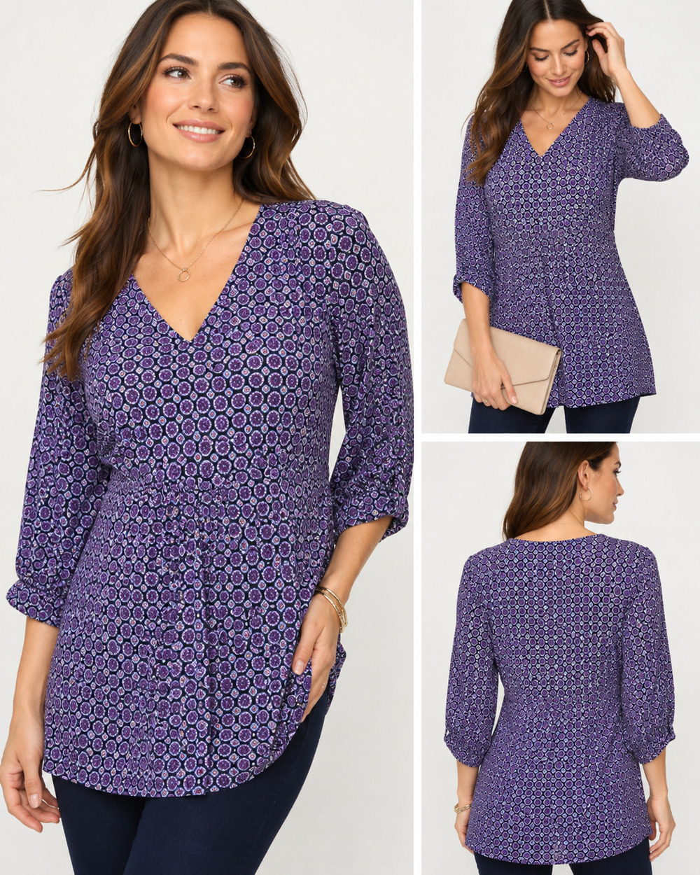 Banana Republic 100% Silk Purple Medallion Print Tunic Blouse Women's Large Boho